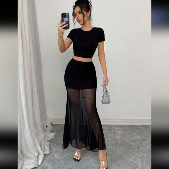 Black Sheer Maxi Bodycon Skirt - Picture 2 of 7